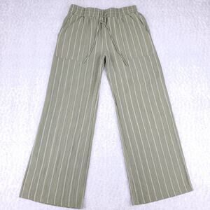 Ruby & Wren Gauzy Crop Drawstring Wide Leg Pants Wmns M Green/White Stripe Beach